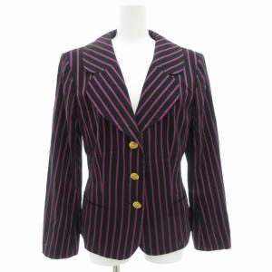 テーラードジャケット ブレザー シングル 3B ストライプ 金ボタン 42 黒 ブラック 赤 レッド /GV