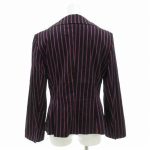 NINA RICCI テーラードジャケット ブレザー シングル 3B ストライプ 金ボタン 42 黒 ブラック 赤 レッド /GV