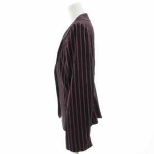 NINA RICCI テーラードジャケット ブレザー シングル 3B ストライプ 金ボタン 42 黒 ブラック 赤 レッド /GV