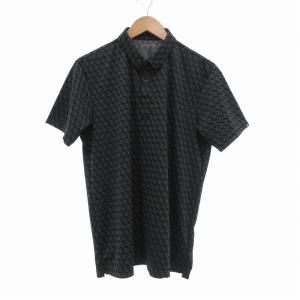 ポロシャツ 半袖 総柄 L 緑 グリーン グレー系 黒 ブラック /UO