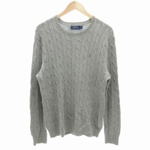 ケーブル編みコットンニット セーター 長袖 プルオーバー ポニー刺繍 M グレー /GV