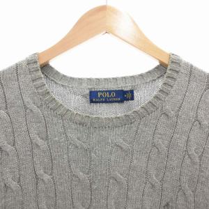 POLO RALPH LAUREN ケーブル編みコットンニット セーター 長袖 プルオーバー ポニー刺繍 M グレー /GV