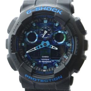 腕時計 ウォッチ カモフラ クォーツ アナデジ ロゴ 青文字盤 カレンダー付き 黒 ブラック GA-100CB-1AJF