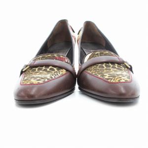 Salvatore Ferragamo パンプス ハイヒール 花 レオパード柄 レザー切替 8 白 ホワイト 茶 ブラウン マルチカラー /UO