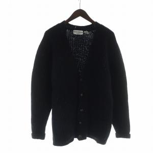menswear カーディガン 長袖 ミックスニット ロゴ Vネック L 黒 ブラック AA /MQ