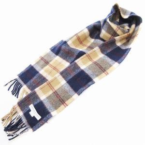 マフラー ウール チェック柄 ベージュ 紺 ネイビー /UO
