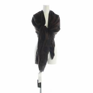 大判ストール ショール タグ付き ドット柄 ロゴ 絹混 シルク混 茶 ブラウン 黒 ブラック /MQ