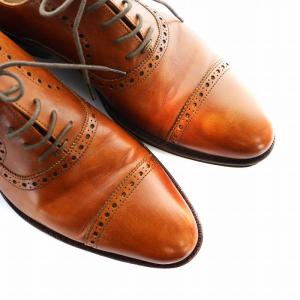 Jalan Sriwijaya bandung ドレスシューズ レザー 革靴 クォーターブローグ ロゴ 7.5 26.5cm 茶 ブラウン