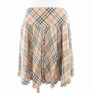 プリーツスカート ノバチェック ひざ丈 38 S ベージュ /AE