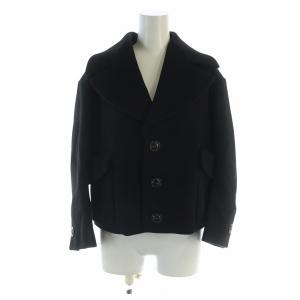 ビッグカラー コート ジャケット ショート丈 メルトン ウール 38 S 黒 ブラック S75AM0401