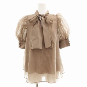 21SS ハーフスリーブオーガンジーブラウス シャツ プルオーバー 袖切替 5分袖 F 茶 ブラウン SWFB212040