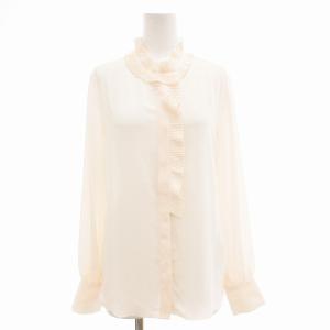 タグ付き シャツ ブラウス ドレープ プルオーバー プリーツカラー フリル 長袖 1 M 白 ホワイト