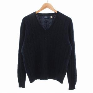 セーター ケーブルニット カシミヤ 長袖 Vネック S 紺 ネイビー /UO