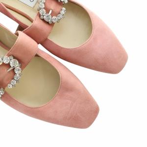 JIMMY CHOO フラットパンプス スエード ベルト ビジュー 39 ピンク