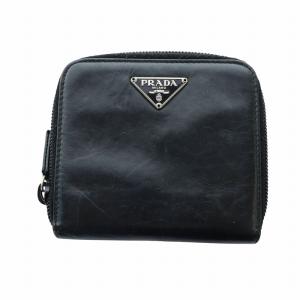 二つ折り財布 ウォレット ミニ レザー ロゴ 三角プレート 黒 ブラック 1M0840 /MQ OH