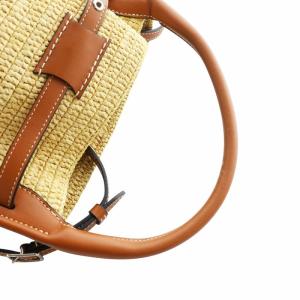 CELINE ナノバケット ショルダー 2WAY ハンドバッグ ラフィア ナチュラル ブラウン