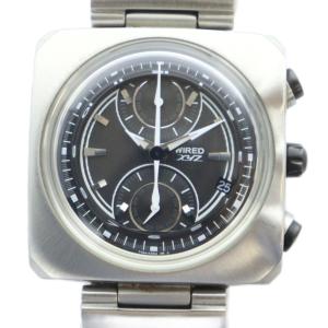 WIRED XYZ 腕時計 ウォッチ クォーツ 黒文字盤 カレンダー付き ロゴ シルバー色 7T94-0AC0