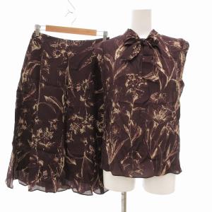 セットアップ ノースリーブブラウス フレアスカート シルク混 花柄 40 バーガンディ /UO