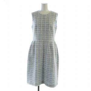 ツイードワンピース 40 ホワイト ブルー 40542