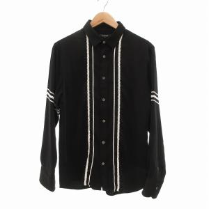 ブライトコードトリミングシャツ 長袖 貝ボタン L 黒 ブラック 61M14-424-09 /UO