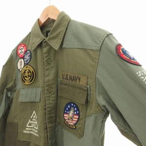 AVIREX リメイク風 ミリタリーシャツ 長袖 M カーキ 6105136 /UO