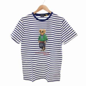 タグ付き Tシャツ 半袖 ポロベア プリント ボーダー M ホワイト ブルー /UO