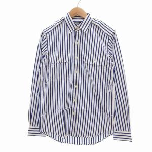 タグ付き CUSTOM FIT 長袖シャツ ストライプ エポレット 胸ポケット S ブルー 白 ホワイト