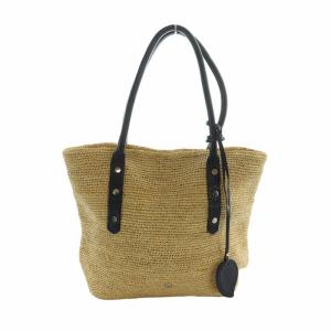 ショルダーバッグ トート ラフィア レザー チャーム ベージュ /MQ