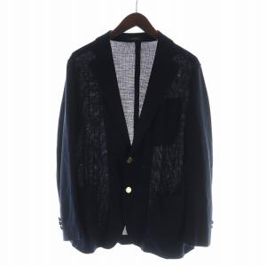 テーラードジャケット シングル 長袖 金ボタン 麻 リネン 38 M 紺 ネイビー /MQ