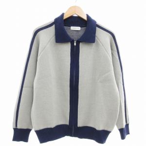 衿付きラインジップニット ジャケット バイカラー M グレー 紺 ネイビー TYZ4042405A0003