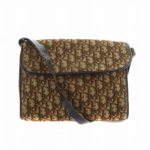 ショルダーバッグ 斜めがけ ロゴ トロッター柄 総柄 フラップ キャンバス レザー 茶 ブラウン AA