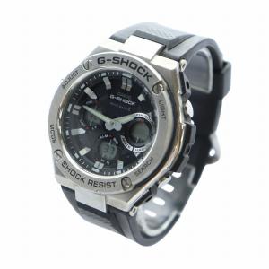 CASIO G-SHOCK Gスチール 腕時計 ウォッチ 電波ソーラー 黒文字盤 アナデジ ロゴ カレンダー付き デイト シルバー色