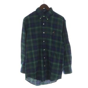 シャツ タグ付き 長袖 ボタンダウン ポロベア 刺繍 ロゴ チェック柄 M 緑 グリーン /MQ