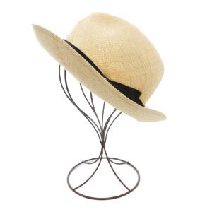 Borsalino ストローハット 麦わら帽子 中折 リボン 60 ベージュ /AE