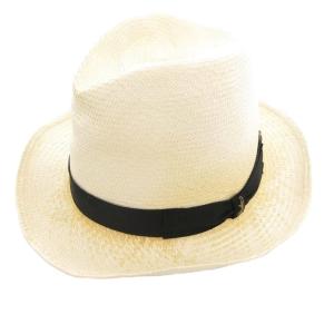 美品 ストローハット 麦わら帽子 中折 リボン 60 ベージュ /AE