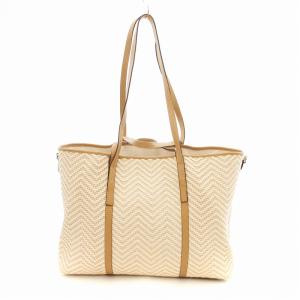 GIANNI CHIARINI トートバッグ ヘリンボーン ダブルレザーハンドル ベージュ系 /UO