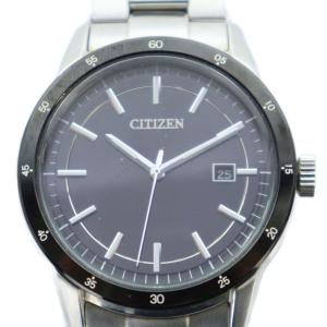 腕時計 ウォッチ エコドライブ ソーラー 黒文字盤 カレンダー付き ロゴ シルバー色 J810-S083478