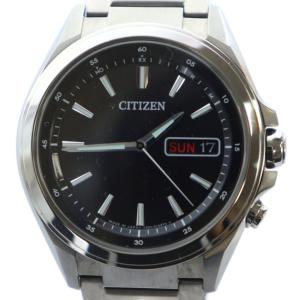 アテッサ 腕時計 ウォッチ エコドライブ 黒文字盤 ロゴ デイト カレンダー付き シルバー色 AT6040-58E