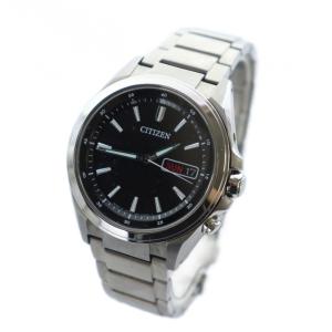 CITIZEN アテッサ 腕時計 ウォッチ エコドライブ 黒文字盤 ロゴ デイト カレンダー付き シルバー色 AT6040-58E