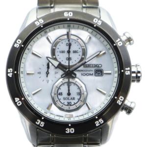 腕時計 ウォッチ 電波ソーラー 白文字盤 クロノグラフ カレンダー付き ロゴ シルバー色 V176-0AR0