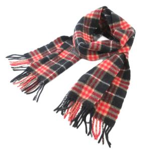 マフラー チェック フリンジ ウール 赤 レッド /AE