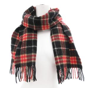 BURBERRY LONDON マフラー チェック フリンジ ウール 赤 レッド /AE
