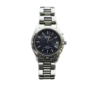SEIKO ドルチェ 腕時計 ウォッチ ソーラー カレンダー付き デイト 黒文字盤 ロゴ シルバー色 7B22-0AE0