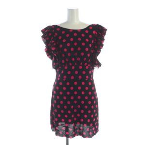 ミニワンピース チュニック ノースリーブ フリル ドット 水玉柄 ロゴ 40 M 黒 ブラック ピンク
