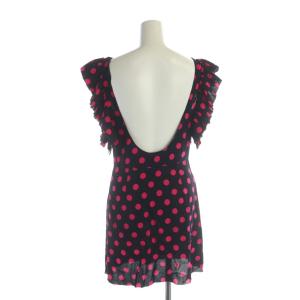 PRADA ミニワンピース チュニック ノースリーブ フリル ドット 水玉柄 ロゴ 40 M 黒 ブラック ピンク