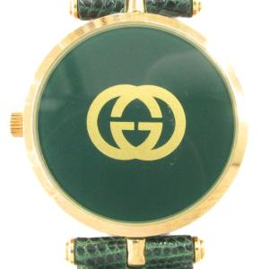 GUCCI シェリーライン アナログウォッチ クォーツ GGロゴ グリーン ゴールドカラー