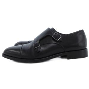 HILTON ビジネスシューズ 本革 レザー ダブルモンクストラップ 25.5cm ブラック /UO