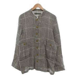 シャツジャケット 麻 リネン 千鳥格子 L ブラック ベージュ /UO