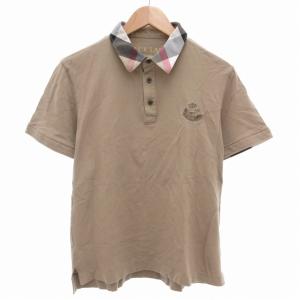 ポロシャツ 鹿の子 ロゴ 刺繍 半袖 L ベージュ /AE