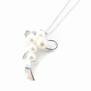 ネックレス ペンダント 養殖パール 5連 リボン 銀 シルバー /UO